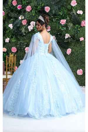 Layla K LK193 3D Floral Applique Cape Sleeves Corset Quince Ball Gown