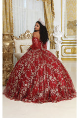 Layla K LK200 Detachable Puff Sleeves Sweetheart Glitter Quince Gown - Dress