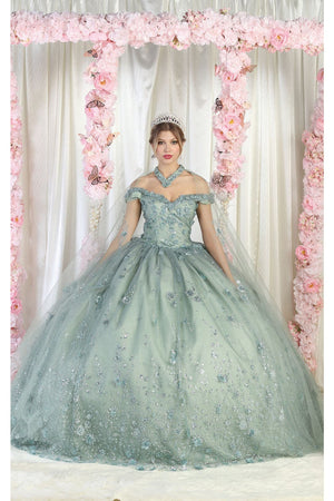 Layla K LK202 Cape 3D Floral Quinceanera Gown - SAGE / 4