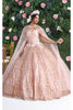 Layla K LK204 Detachable Cape Glitter 3D Floral Applique Quince Gown - ROSE GOLD / 4