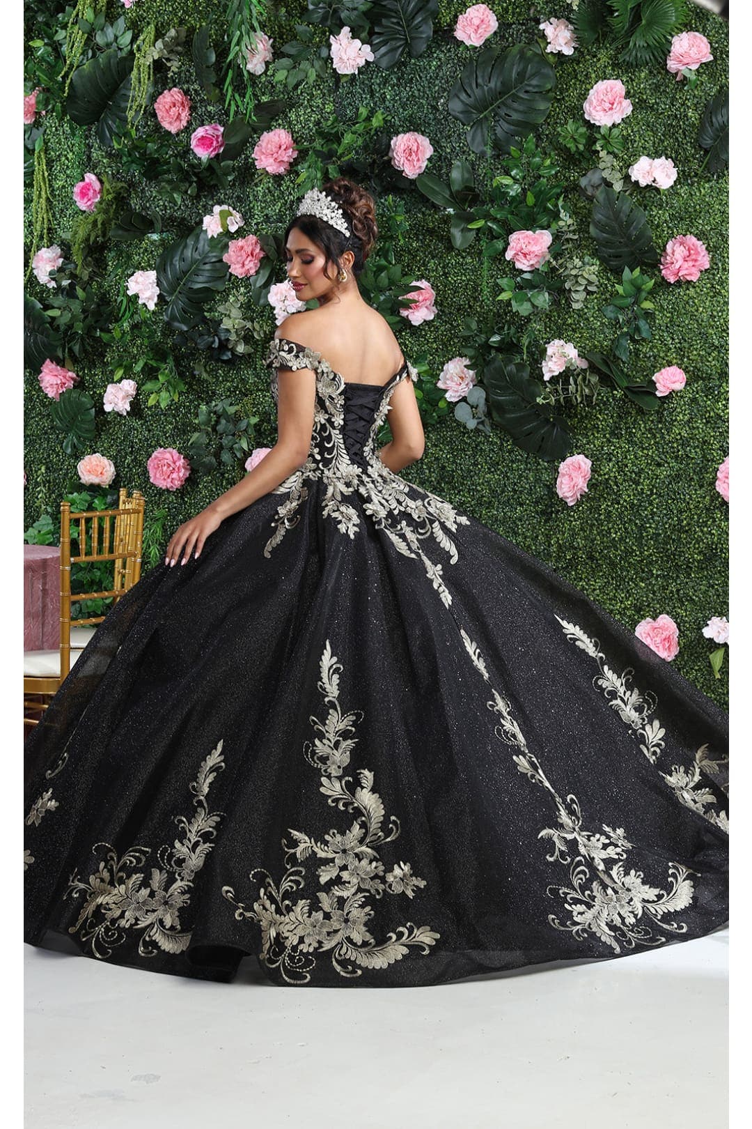 Layla K LK219 Off Shoulder Corset Back Embroidery Quince Gown - Dress