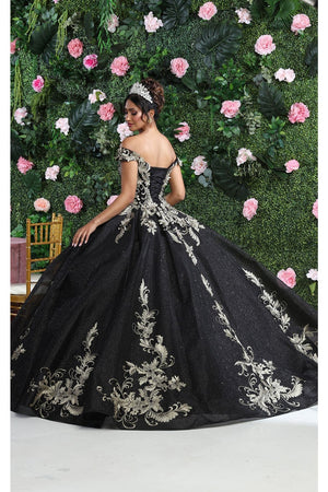 Layla K LK219 Off Shoulder Corset Back Embroidery Quince Gown - Dress