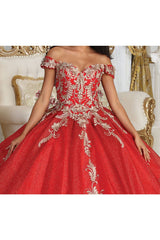 Layla K LK219 Off Shoulder Corset Back Embroidery Quince Gown - Dress