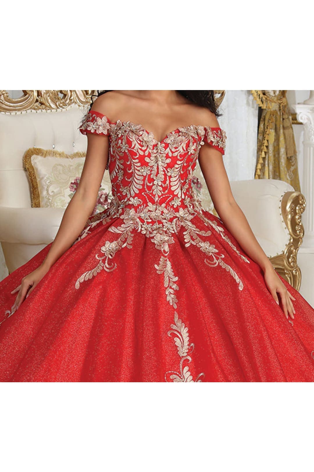 Layla K LK219 Off Shoulder Corset Back Embroidery Quince Gown - Dress