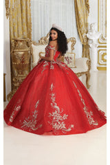 Layla K LK219 Off Shoulder Corset Back Embroidery Quince Gown - Dress