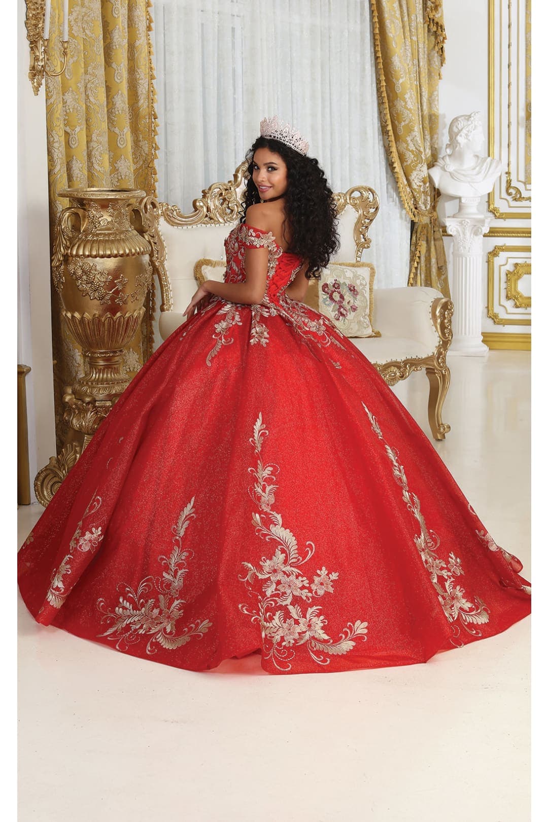 Layla K LK219 Off Shoulder Corset Back Embroidery Quince Gown - Dress