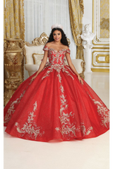 Layla K LK219 Off Shoulder Corset Back Embroidery Quince Gown - Dress