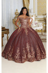 Layla K LK220 Off Shoulder Sparkling Lace Up Quinceanera Ball Gown - BURGUNDY / 4 - Dress