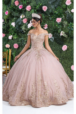 Layla K LK220 Off Shoulder Sparkling Lace Up Quinceanera Ball Gown - ROSE GOLD / 4 - Dress