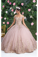 Layla K LK220 Off Shoulder Sparkling Lace Up Quinceanera Ball Gown - ROSE GOLD / 4 - Dress