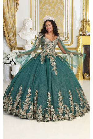 La Merchandise LA221 V-neck Embroidered Quinceanera Ball Gown - HUNTER GREEN / 4
