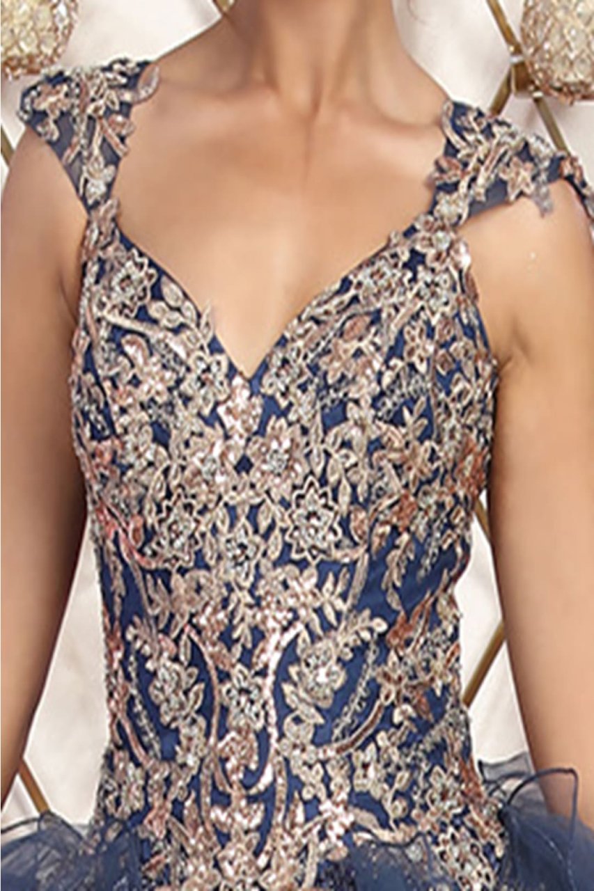 Layla K LK231 Glitter Tulle Gold Embroidered Prom Ball Gown - Dress