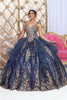 Layla K LK231 Glitter Tulle Gold Embroidered Prom Ball Gown - NAVY/GOLD / 4 - Dress