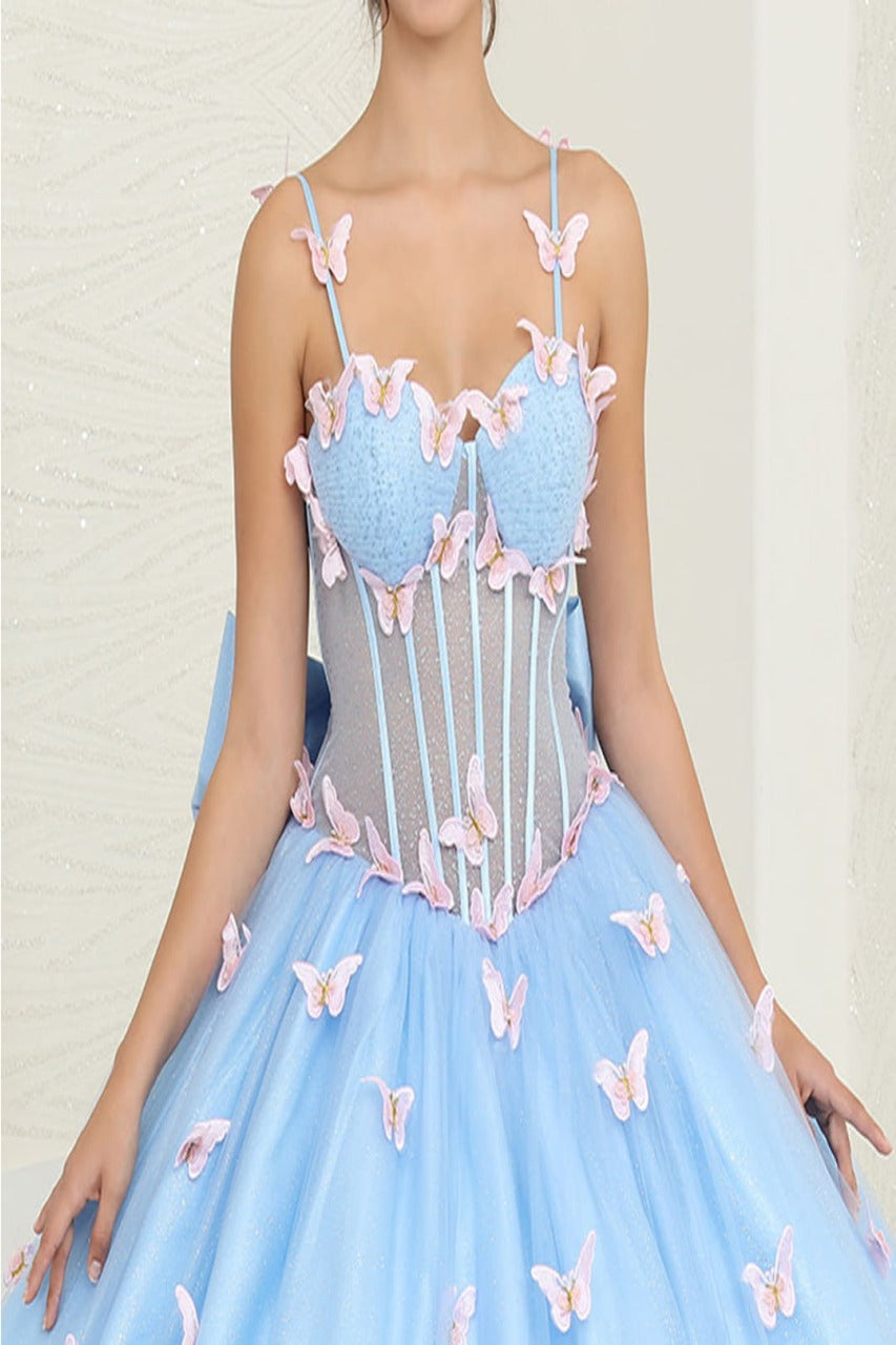 Layla K LK239 Glitter 3D Butterfly Big Bow Quinceanera Ball Gown - Dress