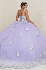 Layla K LK249 Lilac/Multi Floral Spaghetti Strap Quinceanera Gown - LILAC/MULTI / 2 - Dress