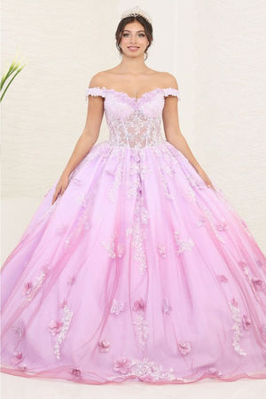 Layla K LK254 Off-Shoulder Glitter Embellished Lilac Quince Gown - LILAC / 4 - Dress
