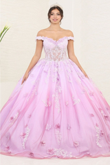 Layla K LK254 Off-Shoulder Glitter Embellished Lilac Quince Gown - LILAC / 4 - Dress