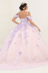 Layla K LK257 Sheer Corset Bodice Lilac/Blush Embellished Quince Gown - Dress