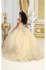 LK232 Corset Back Butterfly Applique Off Shoulder Ball Quince Dress - Dress