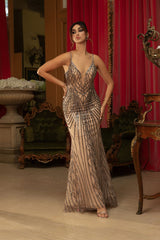 Long Evening Dress Sleeveless Mesh Gala Gown By Royal Queen RQ8149 - GUN METAL / 4 - Dress