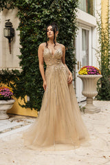 Long Evening Dress V-Neck Sequin A-Line Gown By Royal Queen RQ8143 - Dress