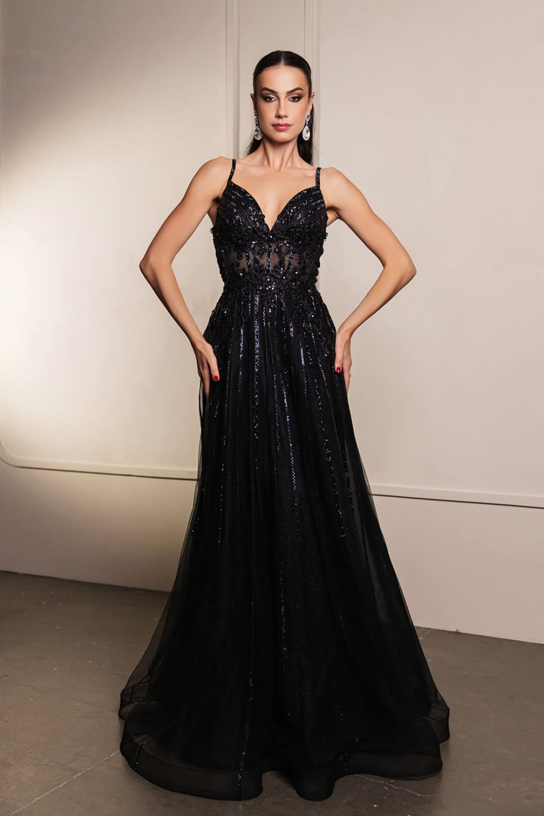 Long Evening Dress V-Neck Sequin A-Line Gown By Royal Queen RQ8143 - Dress