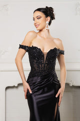 Long Formal Dress Off The Shoulder High Slit Gown By May Queen MQ2157B - Dress