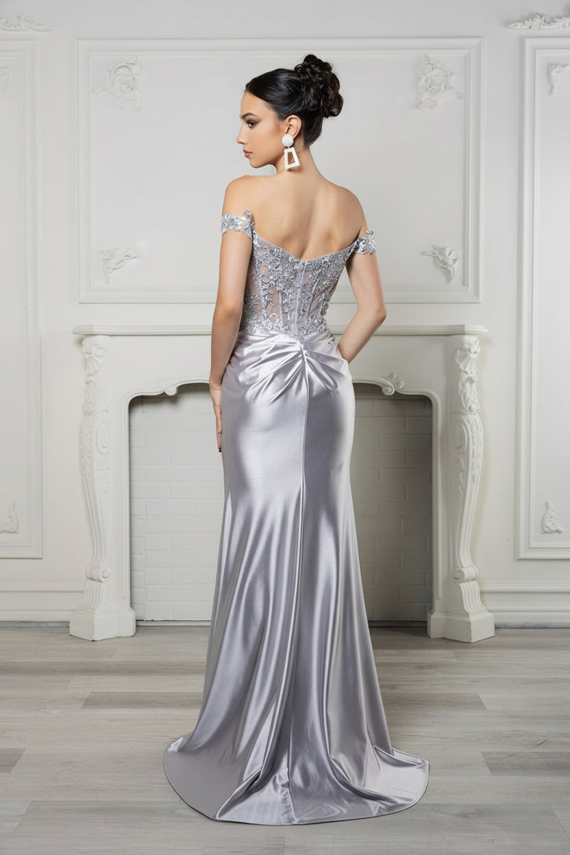 Long Formal Dress Off The Shoulder High Slit Gown By May Queen MQ2157B - Dress