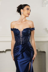 Long Formal Dress Off The Shoulder High Slit Gown By May Queen MQ2157B - Dress