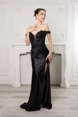 Long Formal Dress Off The Shoulder High Slit Gown By May Queen MQ2157B - Dress