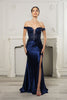 Long Formal Dress Off The Shoulder High Slit Gown By May Queen MQ2157B - NAVY / 22 - Dress
