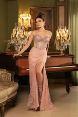Long Formal Dress Strapless Rhinestone Prom Gown By Royal Queen RQ8153 - DUSTYROSE / 4 - Dress