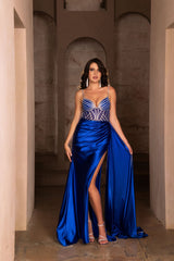 Long Formal Gown With Glittery Appliqued Mermaid Floor Length By May Queen MQ2113 - ROYAL BLUE / 4 - Dress