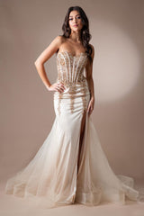 Long Pageant Dress Sweetheart Mermaid Gown By Amelia Couture 7051 - CHAMPAGNE / Dress