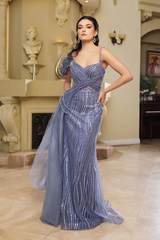 Long Prom Dress A-Line Sequin Pageant Gown By Royal Queen RQ8175 - DUSTYBLUE / 8 - Dress