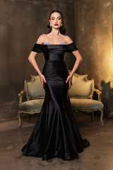 Long Prom Dress Ruched Mermaid Sleeveless Gown By Royal Queen RQ8189B - BLACK / 22 - Dress