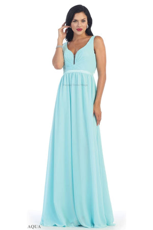 Classy V Neck Formal Gown - Aqua / 4