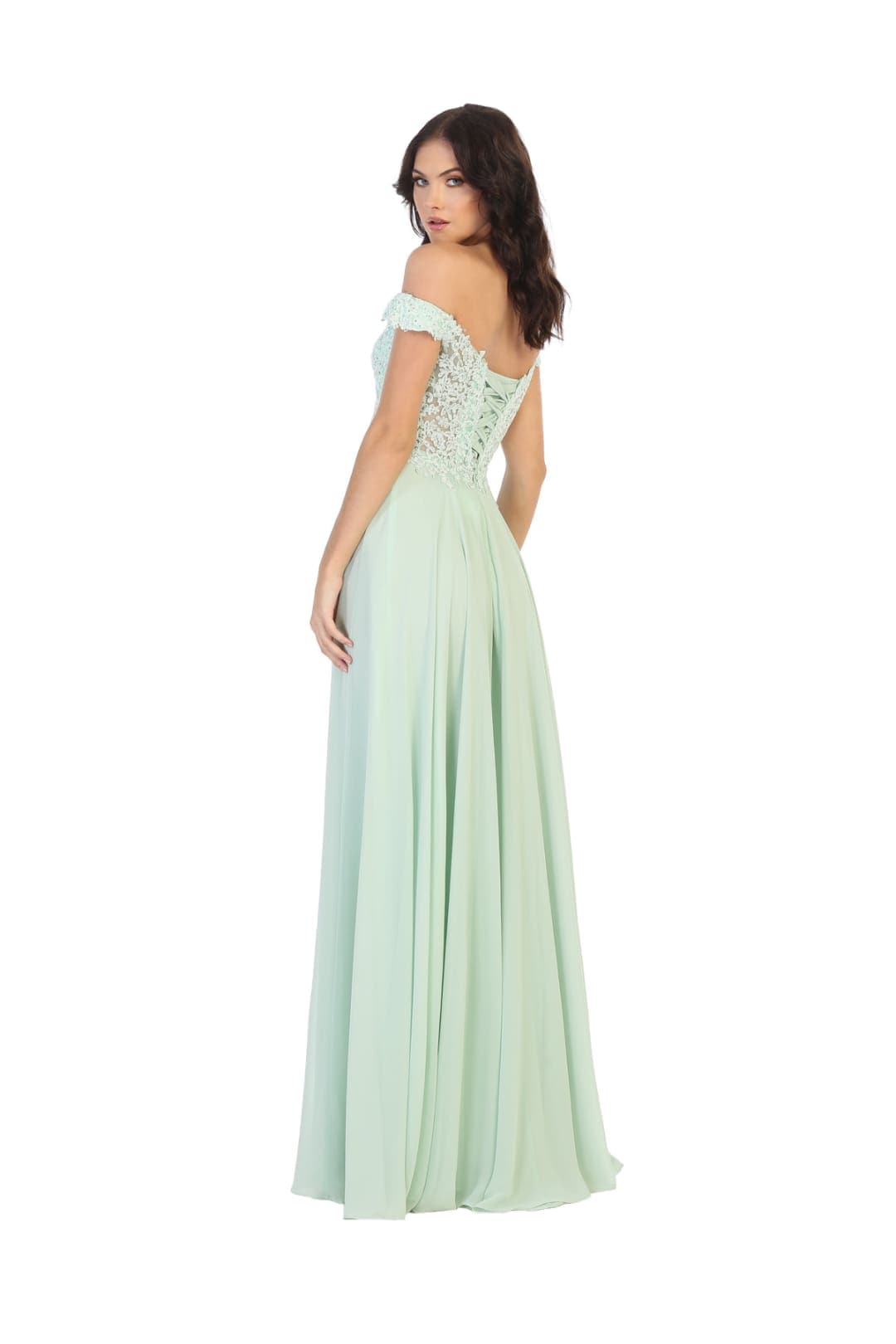 Copy of May Queen MQ1602 Off Shoulder Corset Flowy Prom Gown