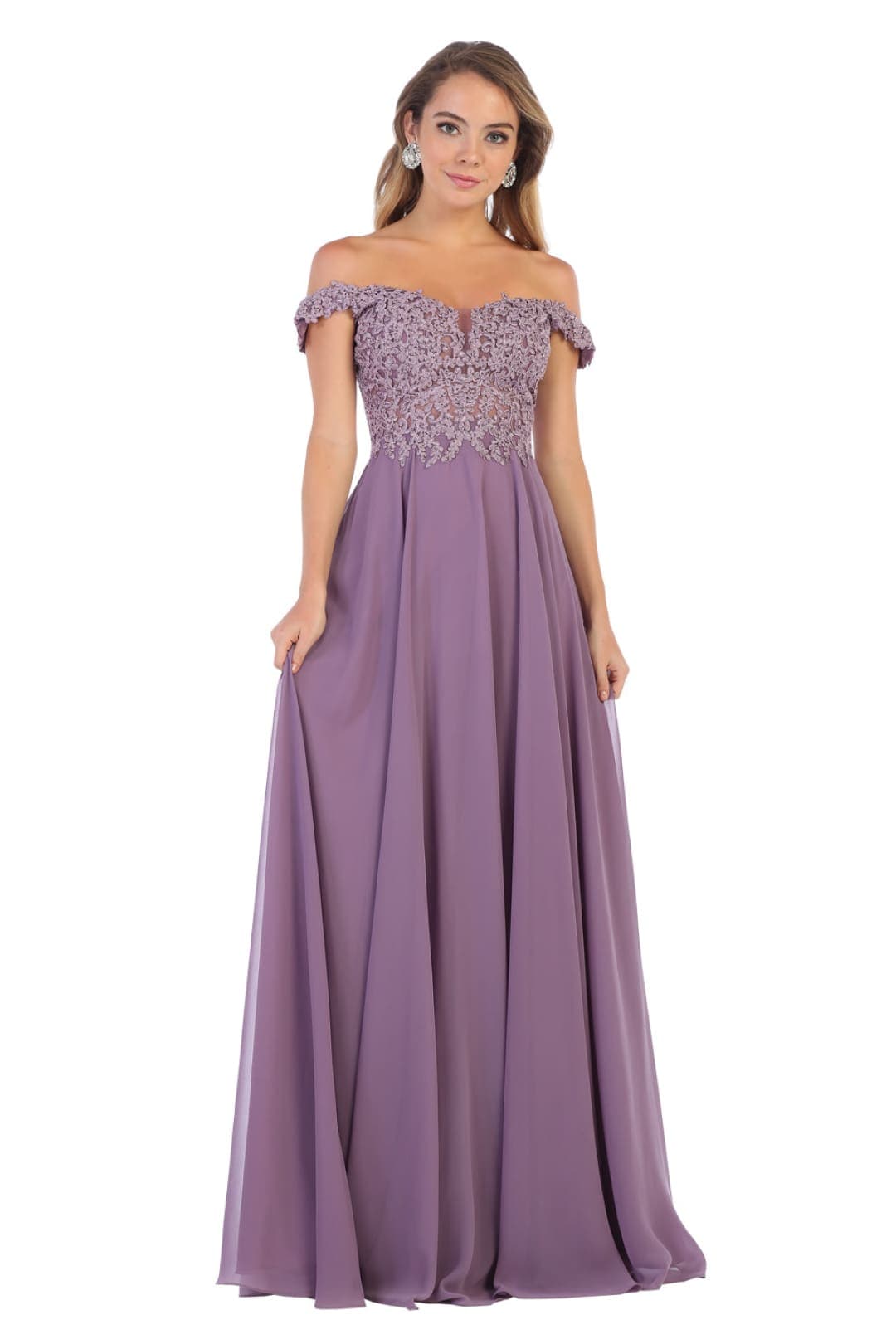 Copy of May Queen MQ1602 Off Shoulder Corset Flowy Prom Gown - Victorian Lilac / 2