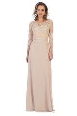 May Queen MQ1637 3/4 Sleeves Plus Size Mother Of The Bride Dress - CHAMPAGNE / L - Dress