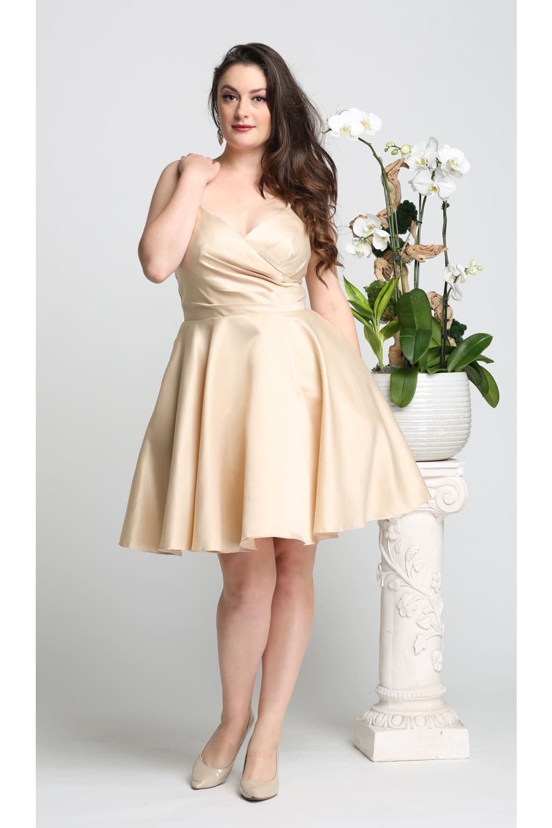 Spaghetti Strap Cocktail Dress - Champagne / 2