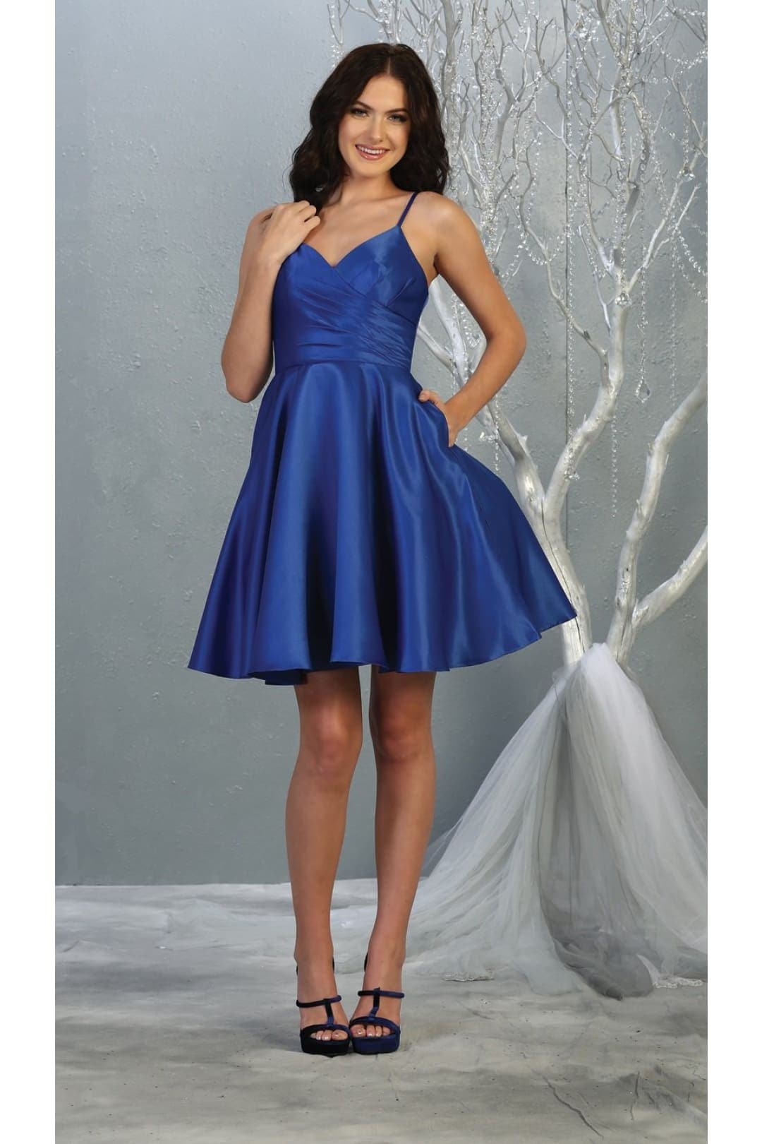 Spaghetti Strap Cocktail Dress - Royal Blue / 2