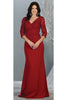 3/4 Sleeve Mother Of the Bride Classy Dress - BURGUNDY / M