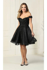 Silver Off-Shoulder Graduation Dress by MQ1854
