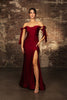 May Queen MQ1858 Stretchy Ruched Off The Shoulder Prom Dress - BURGUNDY / 2 - Dress