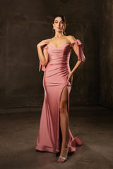 May Queen MQ1858 Stretchy Ruched Off The Shoulder Prom Dress - DUSTYROSE / 2 - Dress