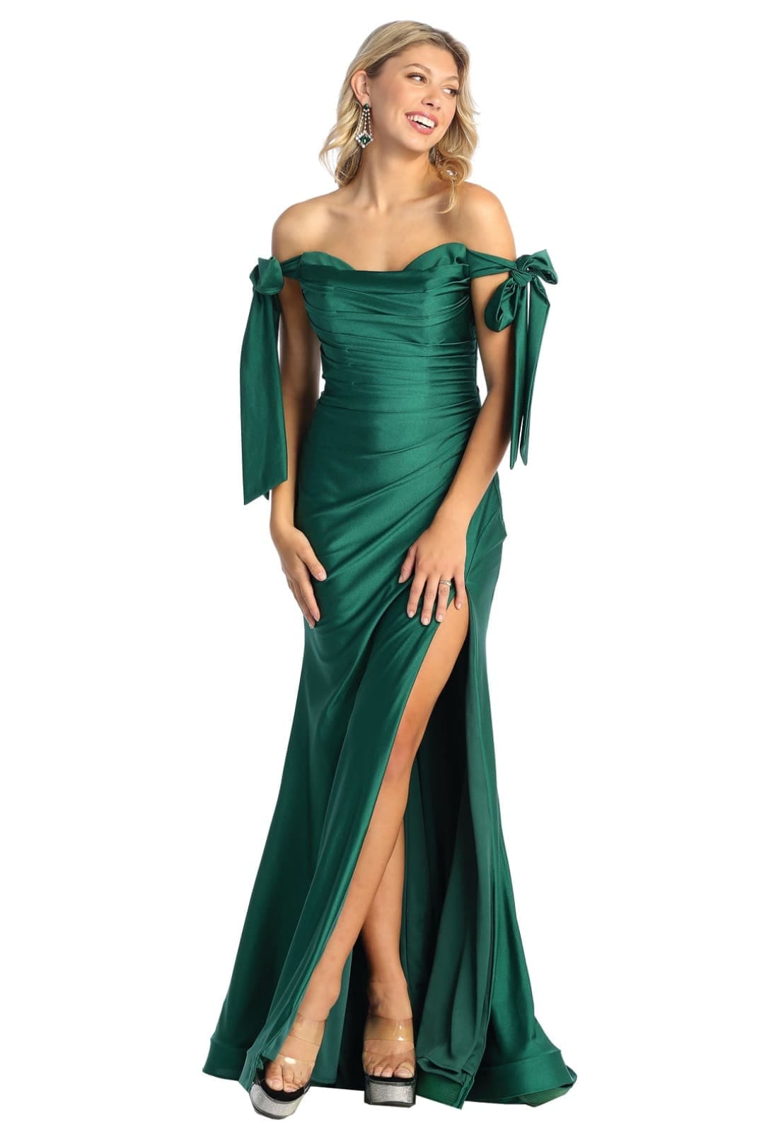 May Queen MQ1858 Stretchy Ruched Off The Shoulder Prom Dress - HUNTERGREEN / 22 - Dress