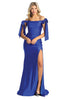 May Queen MQ1858 Stretchy Ruched Off The Shoulder Prom Dress - ROYAL / 22 - Dress