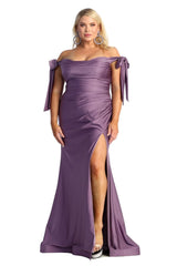 May Queen MQ1858 Stretchy Ruched Off The Shoulder Prom Dress - VICTORIAN LILAC / 22 - Dress