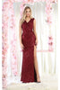 Shiny Pleated V-Neck Dress - Burgundy / 4
